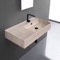 Beige Travertine Design Ceramic Wall Mounted or Vessel Sink With Counter Space